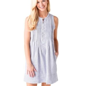 LN Faherty Isha Blue & White Striped Linen Mini Dress -